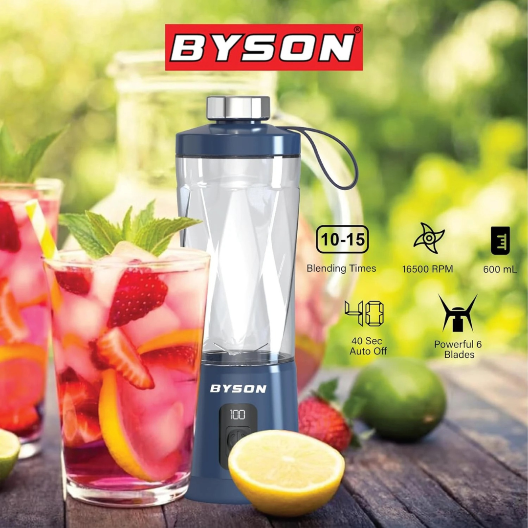 Byson Portable Blendy Juicer – 600ML Capacity, Powerful 6-Blade Motor & 3000mAh Battery for Smoothies..